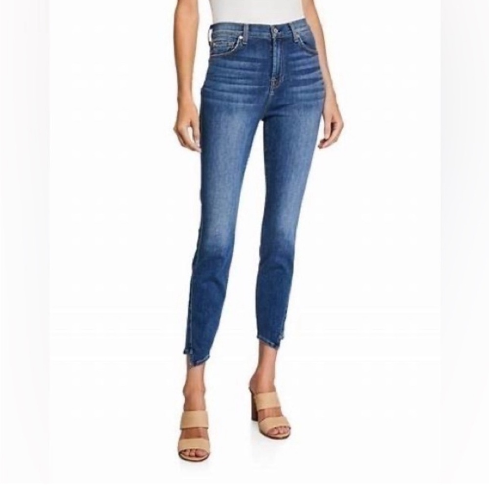 7 for all Mankind High Waist Ankle Gwenevere Jeans with‎ Raw Hem Size 27